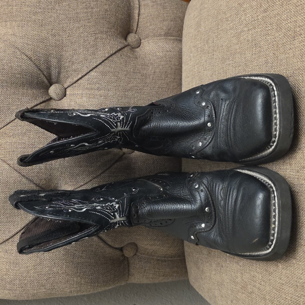 Black Women's Justin Western Square Toe Boots 7.5 - Picture 4 of 12